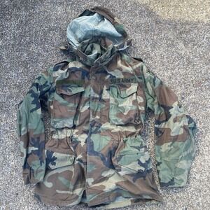 US Army M65 Woodland Camo Field Jacket Coat Cold Weather Small Regular w/Liner X